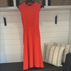 ME+EM Orange Midi Sundress Crew Neck Cap Sleeve